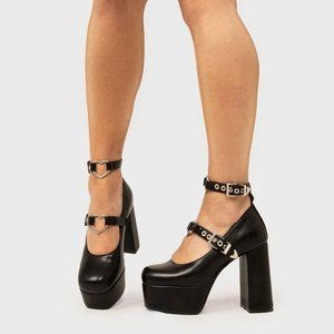 Lamoda Walk With Faith Platform Heels with Heart Buckles